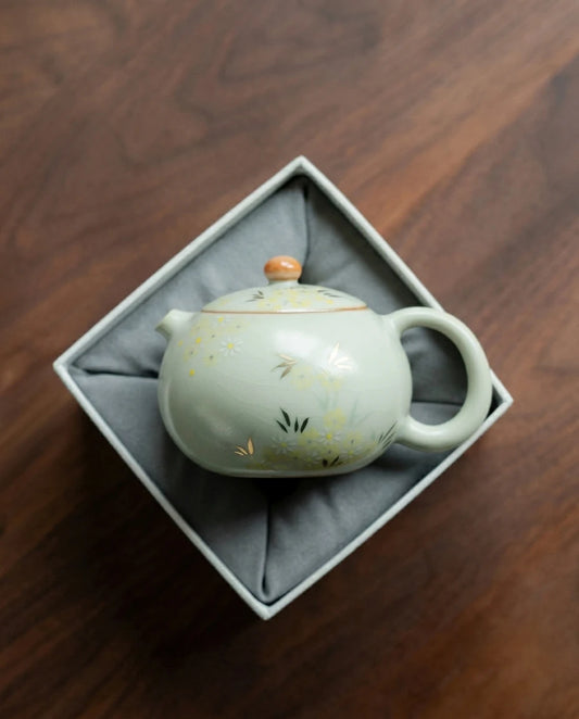 Premium Ru Kiln Xishi Teapot with Hand-Painted Daisy Patterns