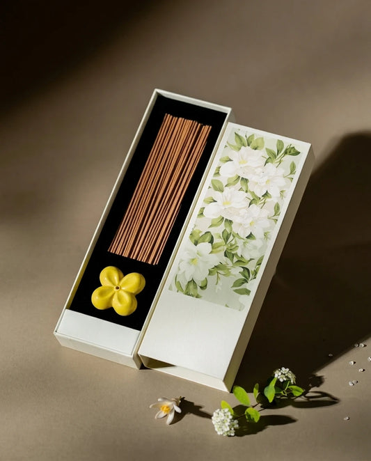 Midsummer Gardenia: Botanical Incense with yellow holder