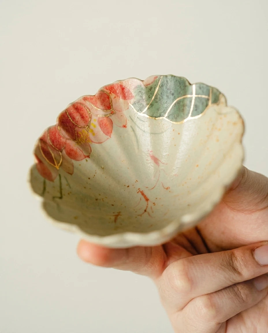 Red Koi Lotus Tea Cup: Detailed hand-painted koi and lotus interior